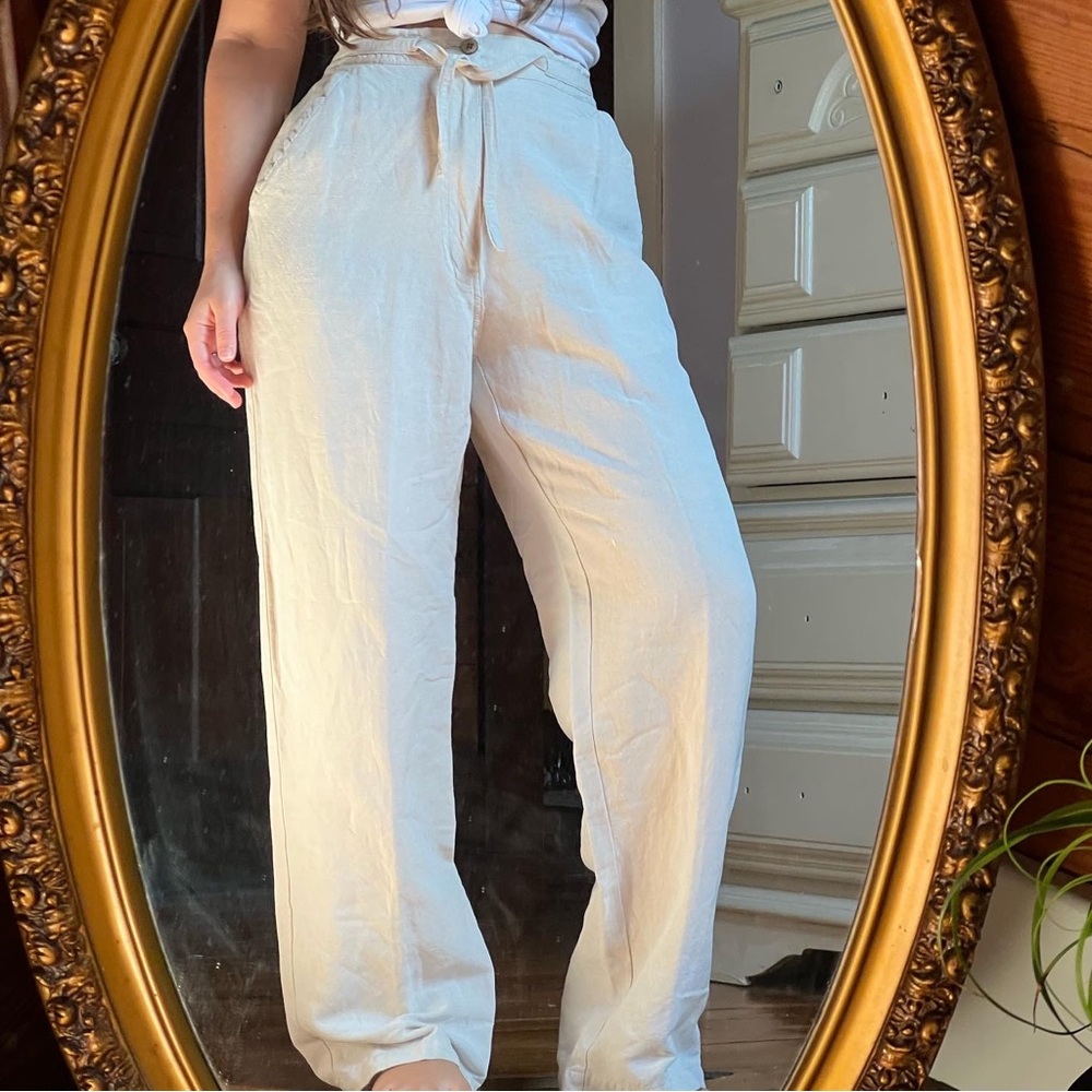 Women’s beige wide leg linen pants